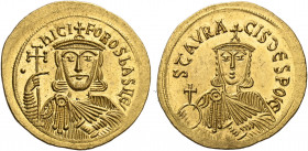 Nicephorus I, with Stauracius, 802-811. Solidus (Gold, 23 mm, 4.38 g, 6 h), Constantinople, 803-811. •nICIFOROS bASILE’ Crowned, bearded and facing bu...