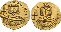 Nicephorus I, with Stauracius, 802-811. Solidus (Gold, 21.5 mm, 4.41 g, 7 h), Syracuse, 810-811. N-I-FoRos bA Bearded, facing bust of Nicephorus I, we...