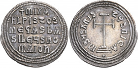 Michael III "the Drunkard", 842-867. Miliaresion (Silver, 24 mm, 2.06 g, 12 h), Constantinople, 866-867. +MIXA/HL PISTOS / MEΓAC bA/SILEЧS ROMAION in ...