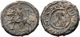 Edessa. Richard of Salerno, regent, 1104-1108. Seal or Bulla (Lead, 27.5 mm, 16.56 g, 12 h). Richard, in full armor, riding horse galloping to left, h...