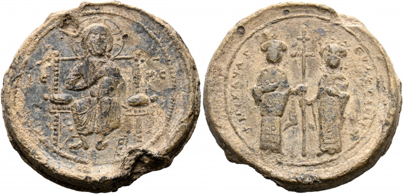Eudocia & Michael VII, 1071. Seal or Bulla (Lead, 33 mm, 33.76 g, 11 h), made sh...