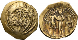 Andronicus II Palaeologus, with Michael IX, 1282-1328. Hyper­pyron (Gold, 23 mm, 3.99 g, 5 h), Thessalnica (?), 1303-1320. Bust of the Virgin, orans, ...