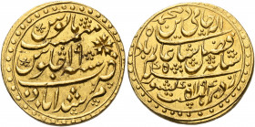 INDIA. British India. Bengal Presidency. Mohur (Gold, 24 mm, 12.36 g, 5 h), plain edge, Murshidabad (Calcutta), dated AH 1194 and year 19 of Shah Alam...