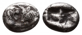 KINGS of LYDIA. Kroisos. Circa 560-546 BC. AR . Struck circa 550-546 BC. Confronted foreparts of lion, right, and bull, left / Two incuse square punch...