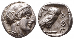 ATTICA. Athens. Circa 454-404 BC.AR Tetradrachm

Obverse : Helmeted head of Athena right
Reverse : AΘE; owl standing right, head facing; olive spri...
