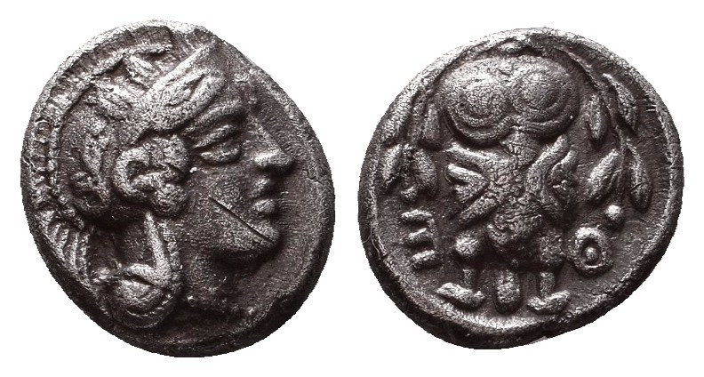 ATTICA. Athens. AR Hemidrachm (1.99 gms), ca. 440-404 B.C. 
Helmeted head of At...