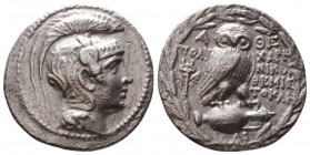 ATTICA, Athens. Circa 168/5-50 BC. AR New Style Tetradrachm. Head of Athena right, wearing triple-crested Attic helmet / Owl standing right, head faci...