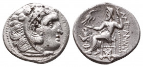 Macedonian Kingdom. Alexander III 'the Great'. 336-323 B.C. AR drachm. Kolophon
Head of Herakles right, wearing lion's skin headdress
Rev: Zeus seat...