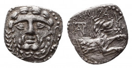 Greek Obol, Ca. 350-300 BC. AR
LYCAONIA. Laranda. Ca. 324/3 BC. AR obol (0.51 gm). XF. Head of bearded Heracles facing; olive branch to left / ΛΑ-ΡΑΝ...