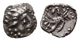 Greek Obol, Ca. 350-300 BC. AR
Lycaonia, Laranda. AR Hemiobol, c. 324/3 BC.
Obv. Head of Herakles to right.
Rev. Forepart of a wolf right; Λ above....