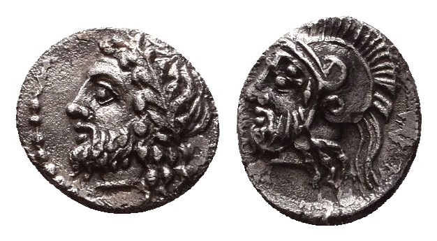 CILICIA. Uncertain. Obol (4th century BC).
Obv: Helmeted head of Ares left.
Re...