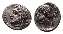 CILICIA. Uncertain. Obol (4th century BC).
Obv: Helmeted head of Ares left.
Rev: Laureate head of Zeus left.
SNG France -; SNG Levante -; Göktürk -...