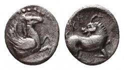 Cilicia. Kelenderis 410-375 BC.Obol AR

Forepart of Pegasos right / Goat kneeling right, head left.

SNG BN 81–4; SNG Levante 27.
Condition: Very...