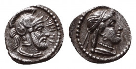 CILICIA, Tarsos. Datames, Satrap of Cilicia and Cappadocia. 384-362 BC. AR Obol . Struck 378-372 BC. Female bust right, wearing loop earring and neckl...