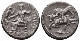 Tarsus. Mazaeus as Satrap (361/0-334 BC). AR stater. 'BLTARZ', Baaltars seated left, head and torso facing front, holding grain ear and grape bunch up...