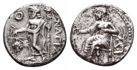 CILICIA. Nagidos. Drachm (Circa 400-385/4 BC).
Obv: Aphrodite seated left, holding phiale; Eros behind.
Rev: NAΓΙΔE.
Dionysos standing left, holdin...