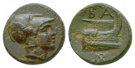 Macedonian Kingdom. Demetrios I Poliorketes. 306-283 B.C. AE), 306-283 B.C. Head of Athena right in crested Corinthian helmet / B A, prow right;

Co...