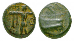 Kingdom of Macedon, Demetrios I Poliorketes Æ. Uncertain Anatolian mint, circa 298-295 BC. Nike, blowing trumpet and holding stylis, standing to left ...