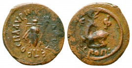 Ephesos, Ionia. AE Tessera . 1st Century AD.
Obv. KHΡIΛIC ωΔE ΠΡOC ΠAΛVPIN, bee.
Rev.Є - Φ, stag kneeling left, head reverted; CKωΠI in exergue.
SN...