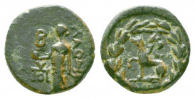 Phrygia. Laodikeia . Pseudo-autonomous issue Time of Augustus, 27 BC-14 AD. . Bronze Æ . ΛAOΔΙΚΕΩΝ; Laodike as Aphrodite standing left, wearing long c...