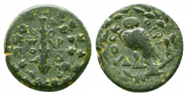 CILICIA. Seleukeia ad Kalykadnon. Ae (2nd-1st centuries BC). Dioskurides, magistrate.
Obv: ΔΙΟΣΚΟΥΡΙ.
Owl standing left, all within wreath.
Rev: ΣΕ...