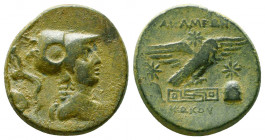 PHRYGIA. Apameia. Ae (Circa 88-40 BC). Kokos, magistrate.
Obv: Helmeted bust of Athena right.
Rev: AΠΑΜΕΩN / KOKOY.
Eagle alighting right on maeand...
