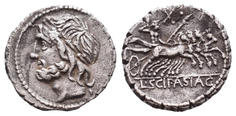 Roman Republic Coins
L. Scipio Asiagenus. 106 B.C. AR denarius. Rome. Laureate ...