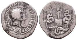 Roman Republic Coins
Marcus Antonius. AR Cistophoric tetradrachm.
Obv. M·ANTONIVS·IMP ·COS· DESIG·ITER ET·TERT Jugate busts of Mark Antony and Octav...