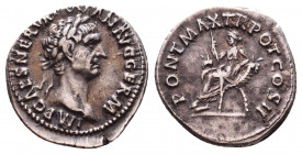 Roman Imperial Coins.
TRAJAN (98-117). Denarius. Rome.
Obv: IMP CAES NERVA TRAIAN AVG GERM.
Laureate head right.
Rev: PONT MAX TR POT COS II.
Abu...