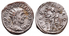 Roman Imperial Coins.
Philip I AR Antoninianus. Rome, AD 244-247. IMP M IVL PHILIPPVS AVG, radiate, draped and cuirassed bust right / FIDES MILIT, Fi...