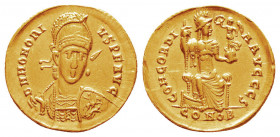 Roman Imperial Coins.
Honorius, Western Roman Emperor (AD 393-423). AV solidus (20mm, 4.43 gm, 6h). Constantinople, 7th officina, ca. AD 395-402. D N...
