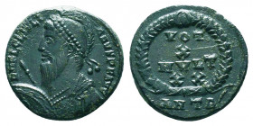 Roman Imperial Coins.
JULIAN II APOSTATA (361-363). Ae. Antioch.
Obv: D N FL CL IVLIANVS P F AVG.
Diademed, helmeted and cuirassed bust left, holdi...