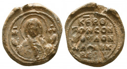 Byzantine seal of Chaslik vestis
(ca 11th cent.)

Obverse: Facial bust of the Mother of God nimbate, orans, wearing chiton and maphorion, sigla, ΜΡ...
