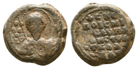 Byzantine seal of Michael hypatos
(ca 11th cent.)

Obverse: Facial bust of martyr Theodoros stratelates, nimbate, holding spear and shield, sigla, ...