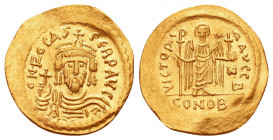 Byzantine Coins, 7th - 13th Centuries
FOCAS (602-610)
AV-Solidus, 
Constantinople. c. 607-609.
Obv.: dN FOCAS PERP AV
Crowned facing bust, holdin...