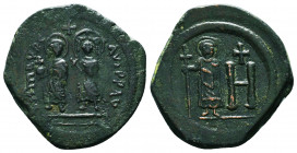 Byzantine Coins, 7th - 13th Centuries
Maurice Tiberius with Constantina and Theodosius AD 590-593. Cherson Follis or 8 pentanummia. D N MAVRIC P P AV...
