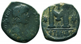 Byzantine Coins, 7th - 13th Centuries
Justinian I. A.D. 527-565. AE 
Condition: Very Fine

Weight: 13.8 gr
Diameter: 27 mm