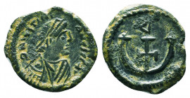 Byzantine Coins, 7th - 13th Centuries
Justinian I. A.D. 527-565. AE 
Condition: Very Fine

Weight: 1.9 gr
Diameter: 17 mm