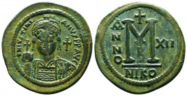 Byzantine Coins, 7th - 13th Centuries
Justinian I. A.D. 527-565. AE 
Condition: Very Fine

Weight: 22.1 gr
Diameter: 41 mm