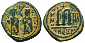 Byzantine Coins, 7th - 13th Centuries
Focas With Leontia, his wife. Follis, 602-603. AE
Condition: Very Fine

Weight: 9.7 gr
Diameter: 27 mm