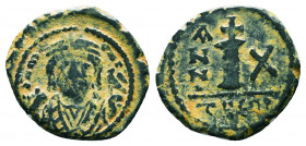 Byzantine Coins, 7th - 13th Centuries
Mauricius Tiberius (582-602 AD). AE
Condition: Very Fine

Weight: 3.3 gr
Diameter: 19 mm