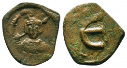 Byzantine Coins, 7th - 13th Centuries
Constantine IV Pogonatus AE Pentanummium, AD 668-673. Constantinople. No legend, helmeted, cuirassed bust facin...