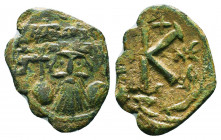 Byzantine Coins, 7th - 13th Centuries
Constans II., 641-668, AE 1/2 Follis 
Condition: Very Fine

Weight: 2.1 gr
Diameter: 21 mm