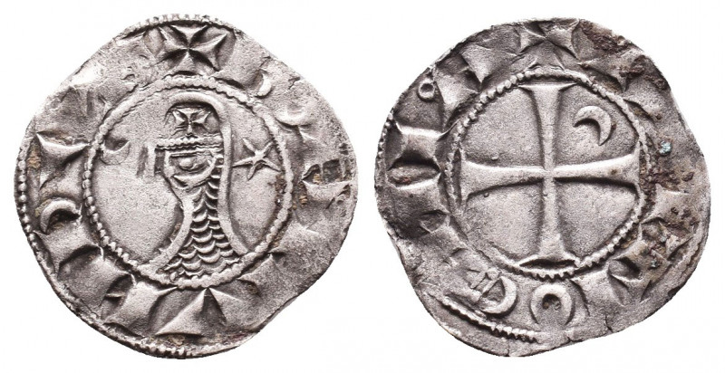 Crusaders Coins AR, Circa 1095 - 1271 AD,
Bohemond III or IV, Denier, ‘helmet’ ...