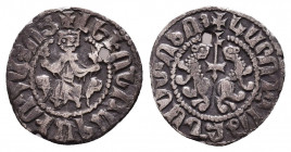 ARMENIA, Cilician Armenia, Ar Silver. 13th - 14th Century
Armenia. Levon I (1187-1219). AR Half Tram.
Obv. King seated on lion throne.
Rev. Heraldi...