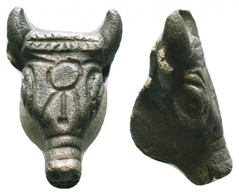 Ancient Roman Silver Legion Decorated Bull Head Pendant, c. 1st-2nd century AD....