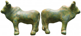 Ancient Roman Bronze Bull Statue, c. 1st-2nd century AD.

Condition: Very Fine

Weight: 49.2 gr
Diameter: 47 mm