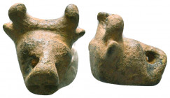 Ancient Roman Bronze Bull Head Statue, c. 1st-2nd century AD.

Condition: Very Fine

Weight: 17.9 gr
Diameter: 19 mm