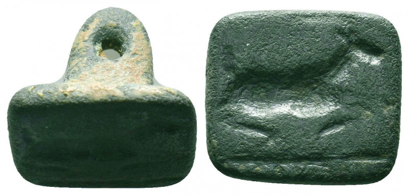 Ancient Bronze Stamp Seal depicting a stag,

Condition: Very Fine

Weight: 1...