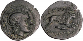 THRAKIEN, KÖNIGREICH
Lysimachos, 323-281 v. Chr. AE-Tetrachalkon ca. 306-281 v. Chr. Vs.: Kopf der Athena mit attischem Helm n. r., Rs.: Löwe springt...